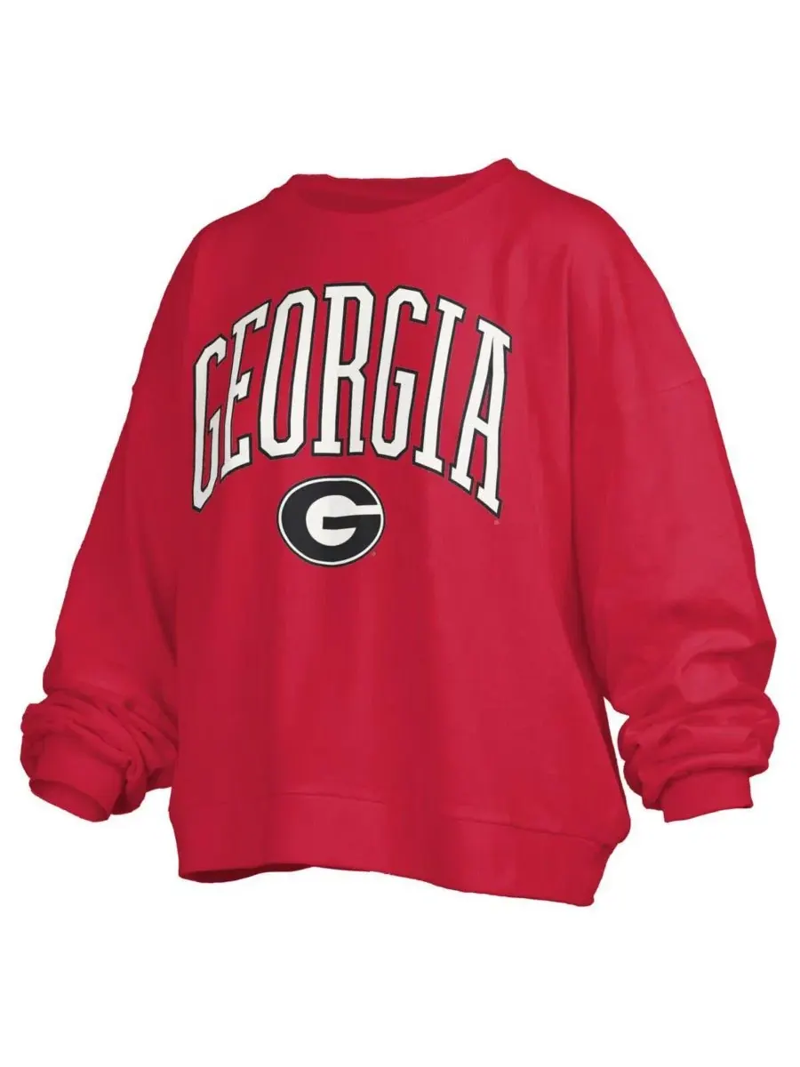 Женская красная толстовка-пуловер Georgia Bulldogs Janise Arch Over Logo Waist Length Oversized — изображение 3 из 3, красный