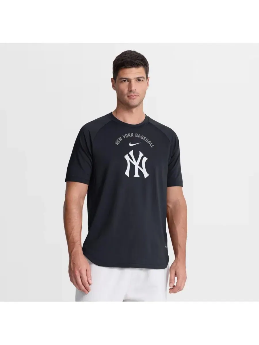 Мужская темно-синяя футболка-реглан из ткани Dri-FIT с логотипом New York Yankees Authentic — изображение 1 из 4, темно-синий