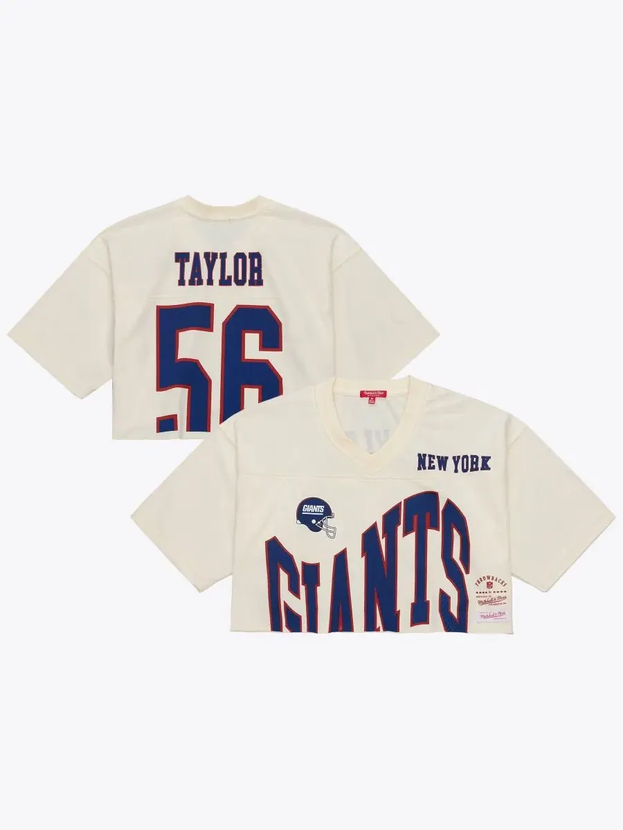 Женская укороченная футболка с принтом Lawrence Taylor New York Giants Mitchell & Ness — изображение 1 из 5, бежевый