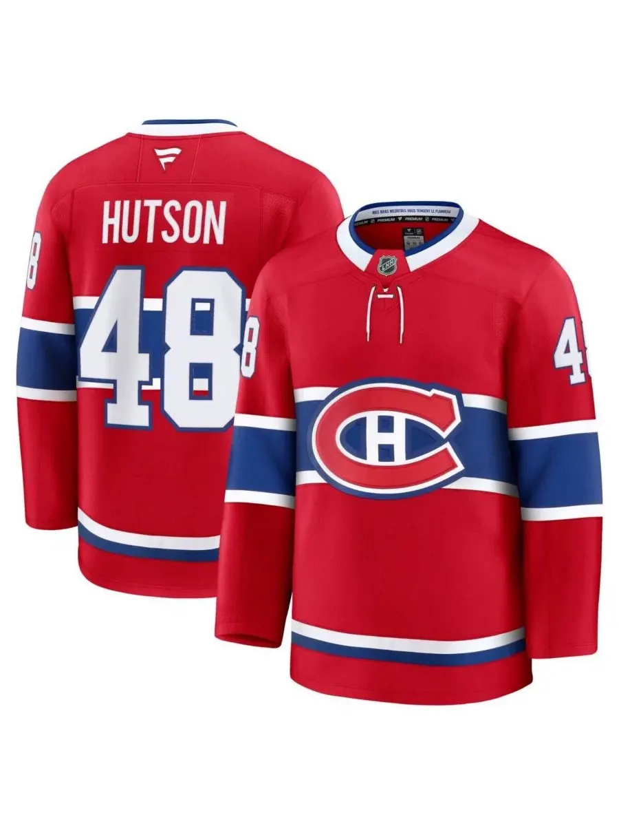 Хоккейный джерси с принтом Lane Hutson Montreal Canadiens Home Premium Fanatics — изображение 1 из 5, красный