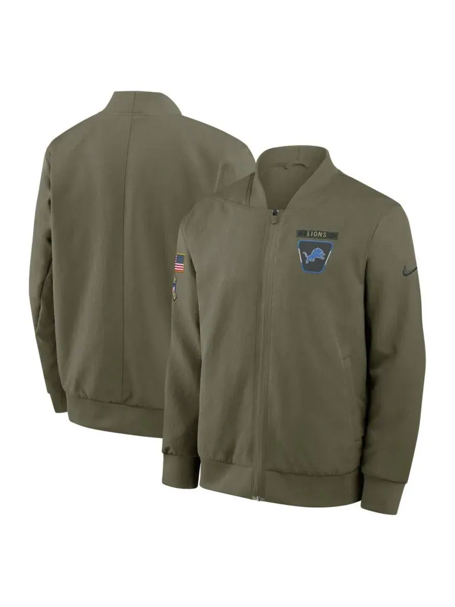 Куртка-бомбер с полной застежкой-молнией Salute to Service Sideline Detroit Lions Nike — изображение 1 из 3, оливковый