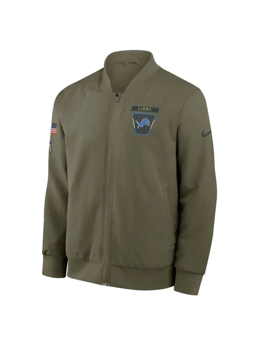 Куртка-бомбер с полной застежкой-молнией Salute to Service Sideline Detroit Lions Nike — изображение 2 из 3, оливковый
