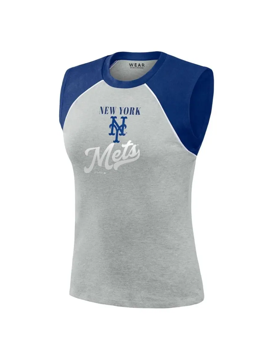 Женский кроп-топ без рукавов с реглан-рукавами, с принтом New York Mets WEAR by Erin Andrews — изображение 2 из 4, серый