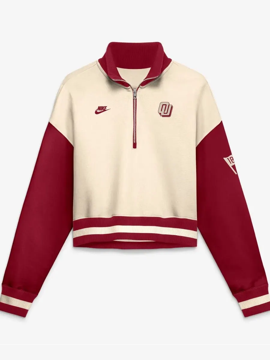 Женский свитшот Oversized с четверть-молнией и воротником-стойкой Oklahoma Sooners Nike — изображение 1 из 2, красный