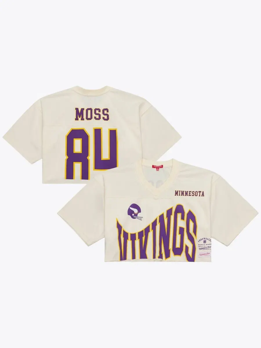 Женская укороченная футболка с принтом Randy Moss Cream Mitchell & Ness — изображение 1 из 5, бежевый