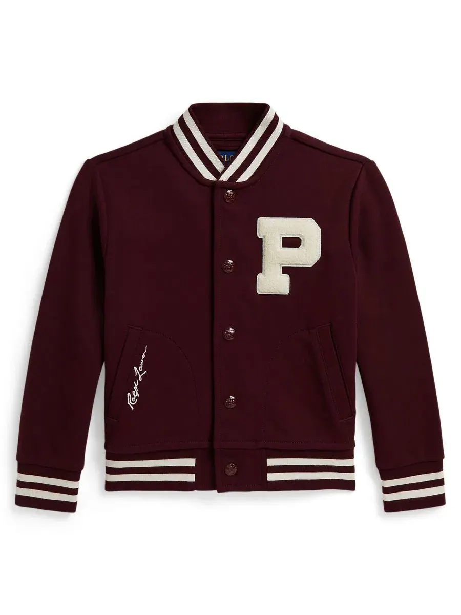 Детская куртка-бомбер с принтом, модель Double-Knit Letter Jacket Polo Ralph Lauren, Rich Ruby — изображение 1 из 3