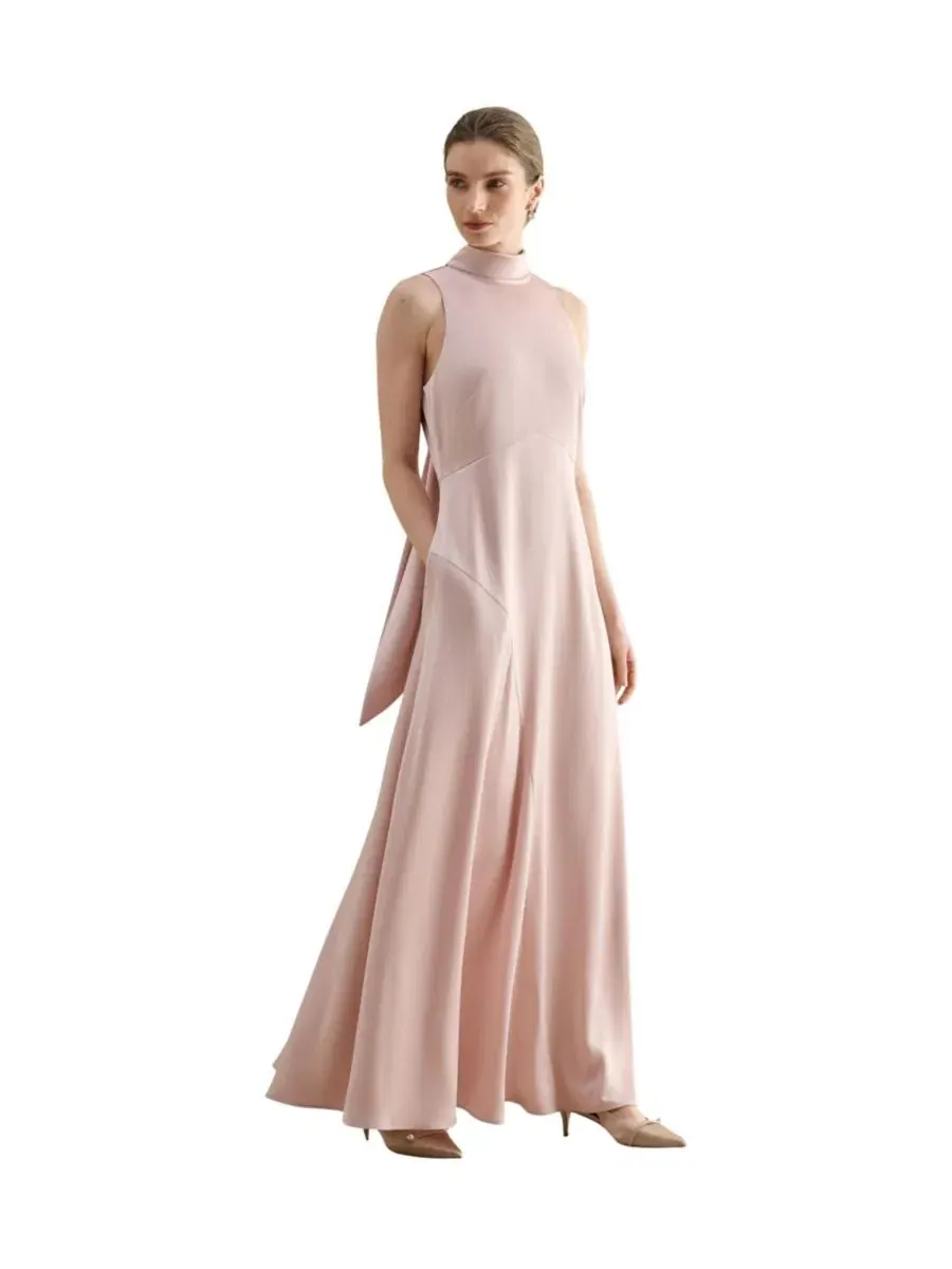 Платье-макси из атласа с галстуком Marilyn Satin Hobbs London, Blushpink — изображение 1 из 6