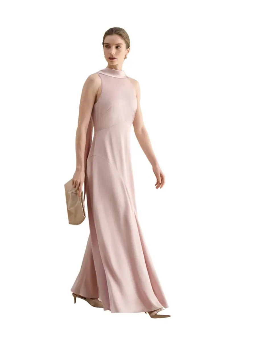 Платье-макси из атласа с галстуком Marilyn Satin Hobbs London, Blushpink — изображение 3 из 6