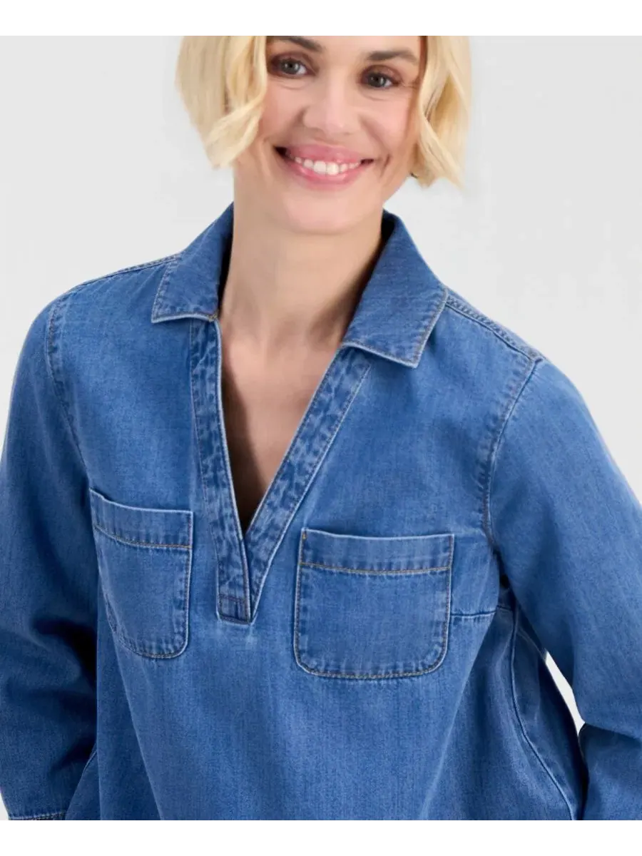 Туника из хлопка с 3/4 рукавом и денимовым принтом Style & Co, Margo Wash — изображение 3 из 4