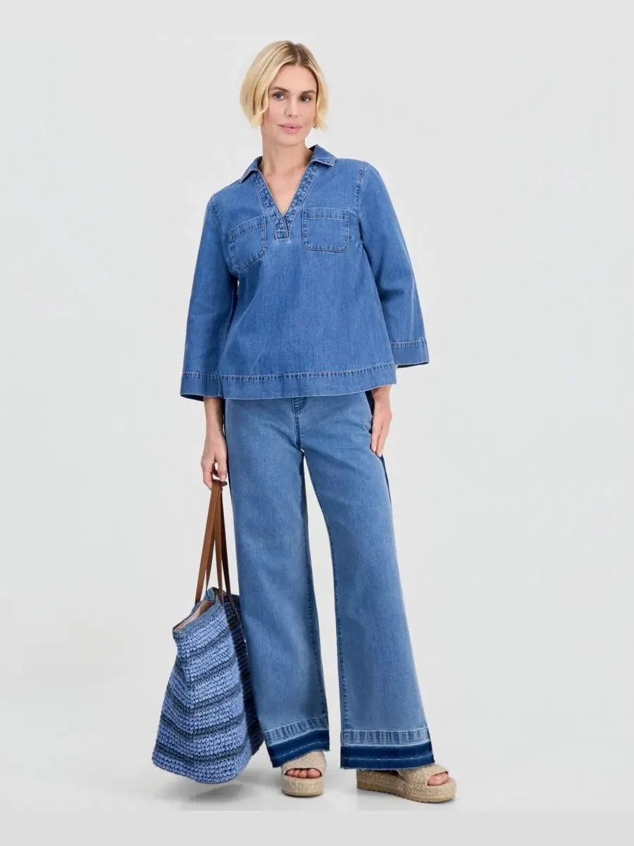 Туника из хлопка с 3/4 рукавом и денимовым принтом Style & Co, Margo Wash — изображение 4 из 4