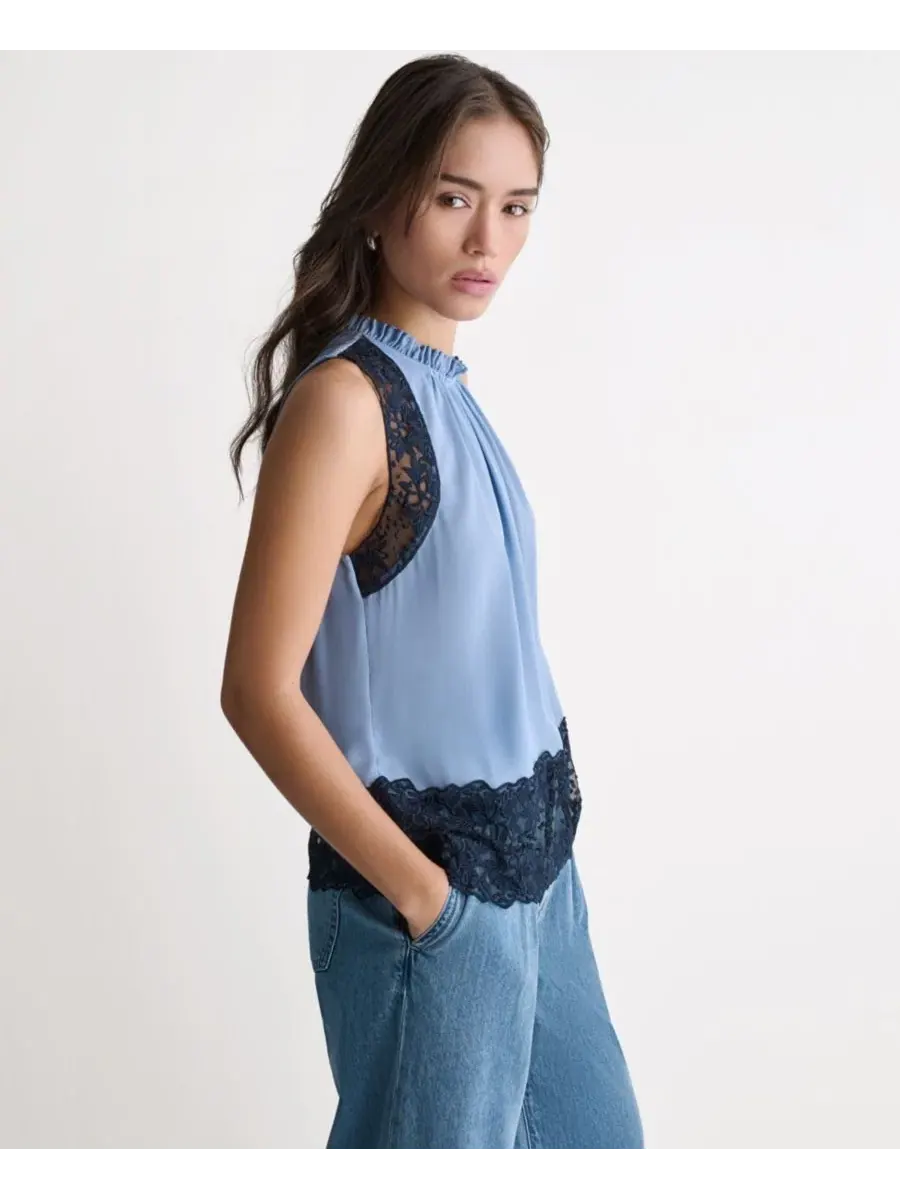 Топ BCBG с высоким вырезом, без рукавов, с кружевной вставкой, Rain Wash — изображение 3 из 10