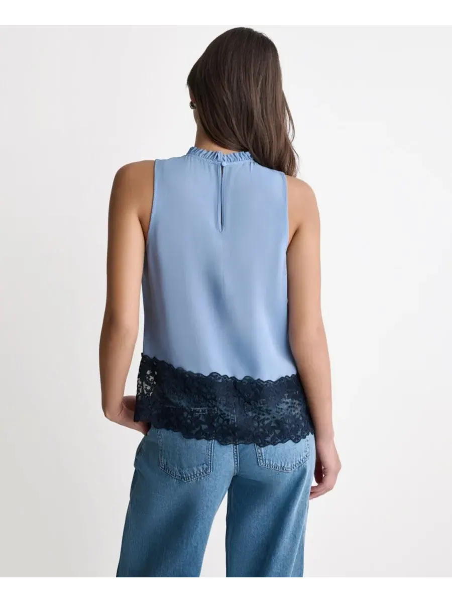 Топ BCBG с высоким вырезом, без рукавов, с кружевной вставкой, Rain Wash — изображение 5 из 10