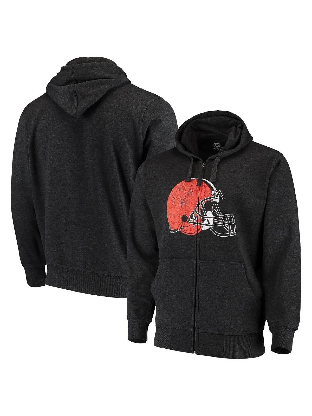 Мужская темно-серая толстовка с капюшоном cleveland browns primary logo с молнией во всю длину — серый