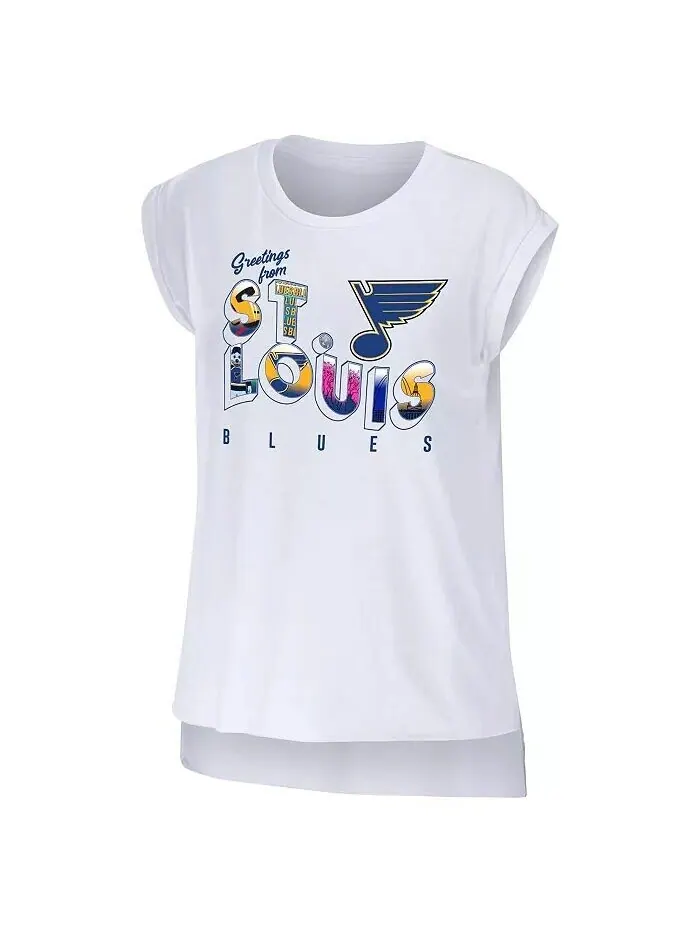 Женская белая футболка St. Louis Blues Greetings From Muscle Wear By Erin Andrews — изображение 2 из 3
