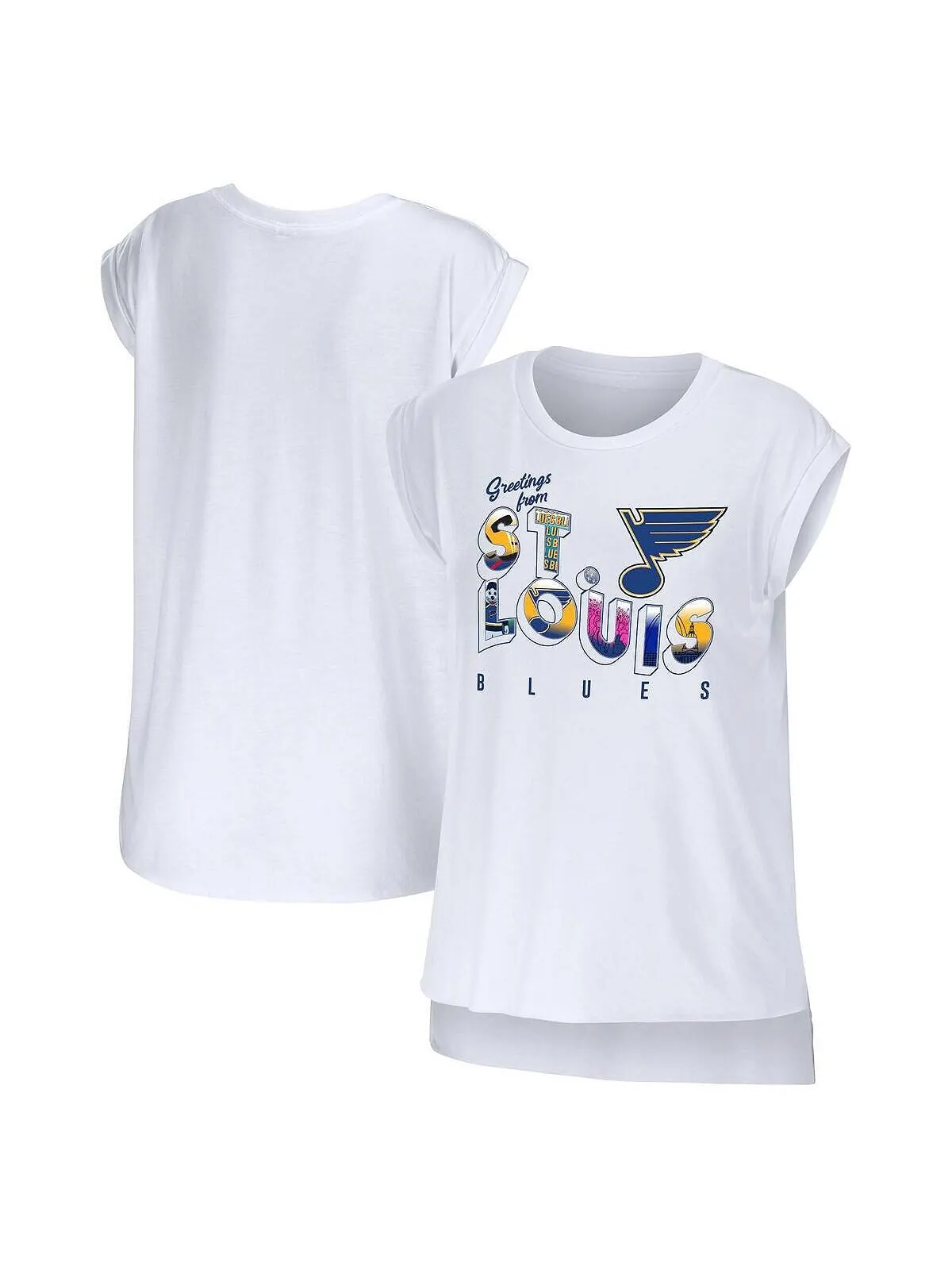 Женская белая футболка St. Louis Blues Greetings From Muscle WEAR by Erin Andrews — изображение 1 из 3, белый