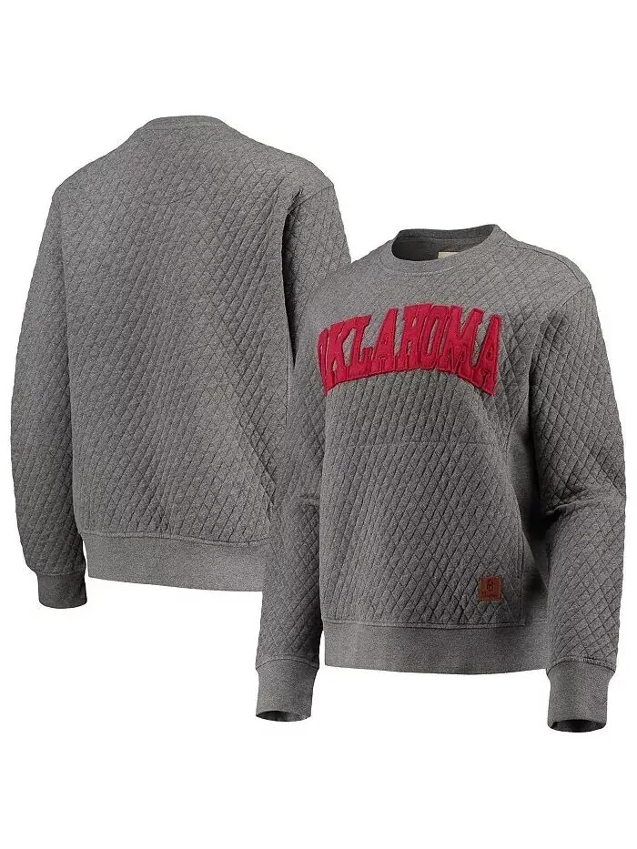 Женский стеганый пуловер с принтом Heather Charcoal Oklahoma Early Moose Pressbox — изображение 1 из 4