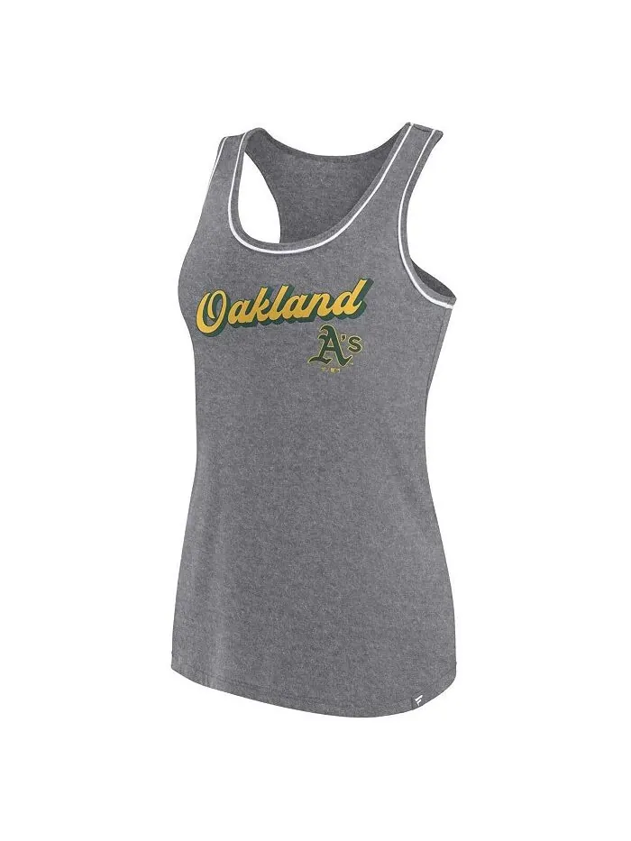 Женская майка с фирменным логотипом Heather Grey Oakland Athletics и логотипом Racerback Fanatics — изображение 3 из 3, серый