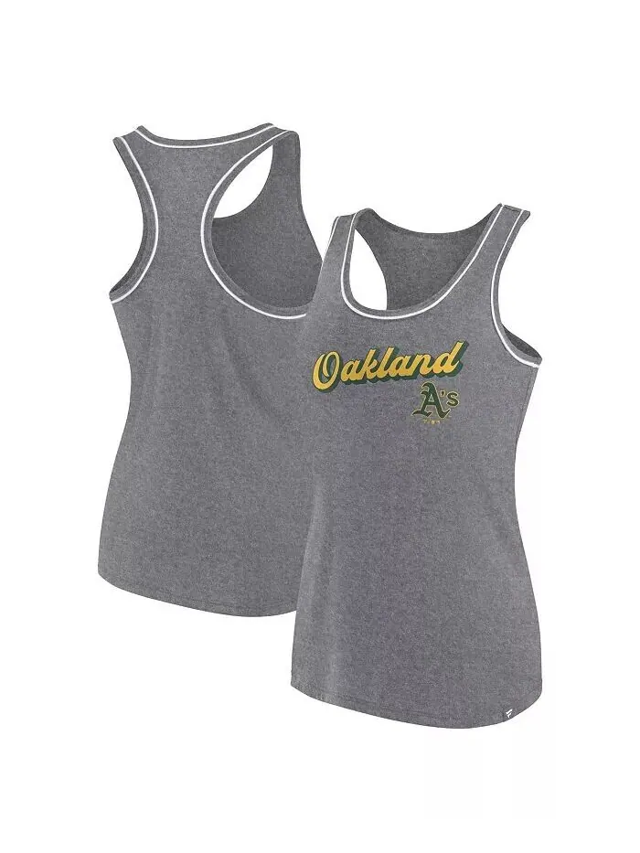 Женская майка на бретельках с гоночной спиной и логотипом Oakland Athletics цвета Хизер Серый — изображение 1 из 3