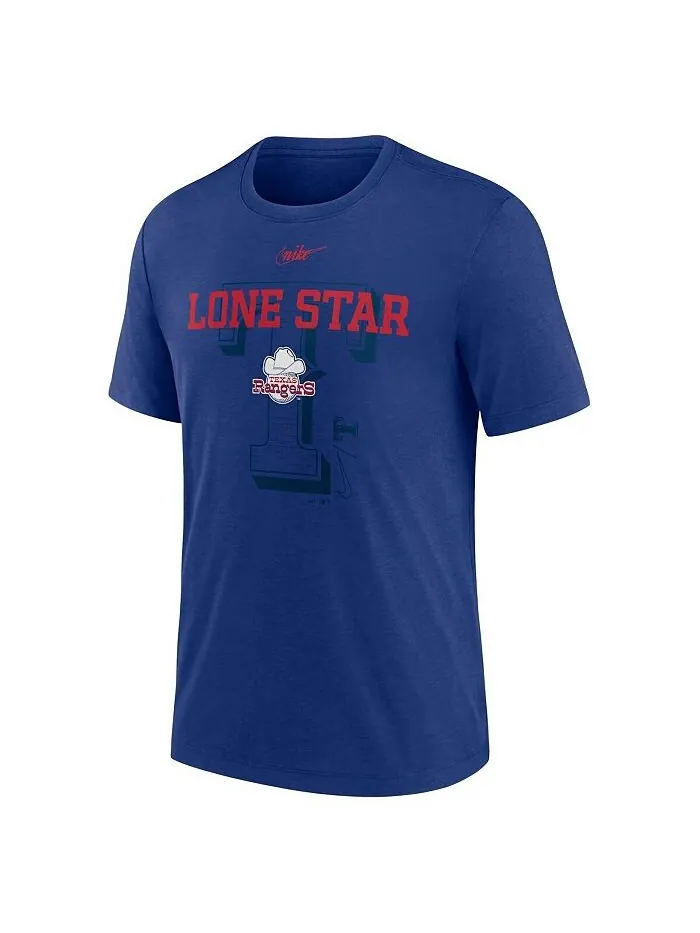 Мужская футболка Royal Texas Rangers Rewind Retro Tri-Blend Nike — изображение 2 из 3, королевский