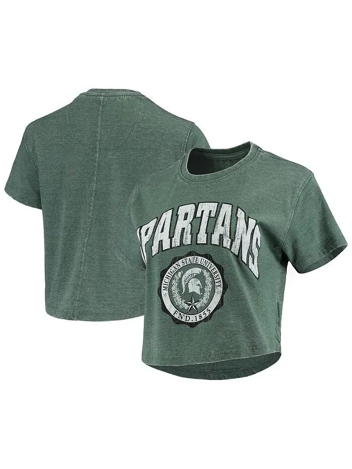 Женская укороченная футболка Pressbox в винтажном стиле Michigan State Spartans Edith Burnout — изображение 1 из 3, зеленый