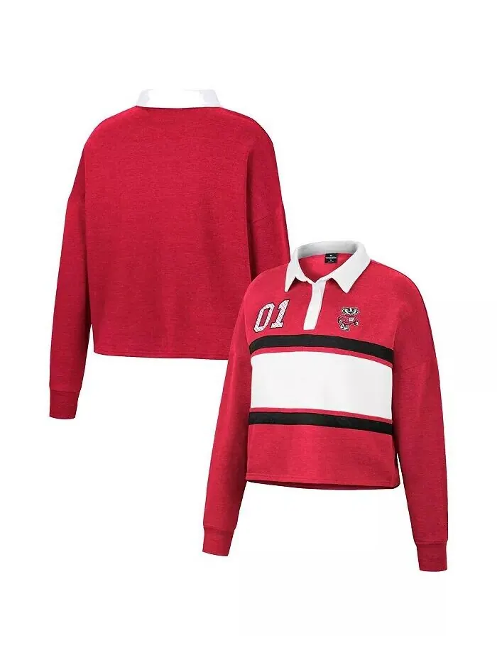 Женская рубашка по регби с длинным рукавом Heather Red Wisconsin Badgers I Love My Job Colosseum — изображение 1 из 3