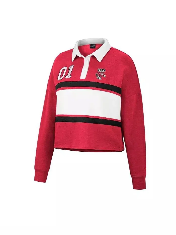 Женская рубашка по регби с длинным рукавом Heather Red Wisconsin Badgers I Love My Job Colosseum — изображение 3 из 3