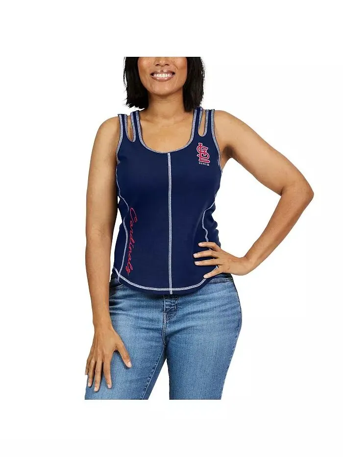 Женская темно-синяя майка Atlanta Braves с контрастной строчкой WEAR by Erin Andrews — изображение 2 из 4