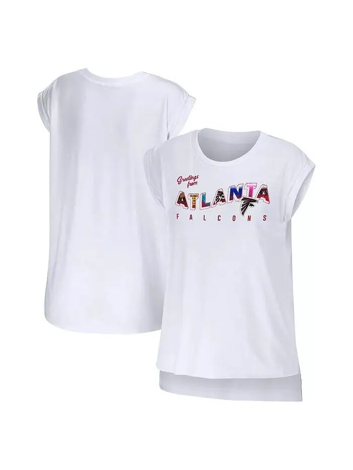 Женская футболка White Atlanta Falcons Greeting From Muscle Wear By Erin Andrews — изображение 1 из 3