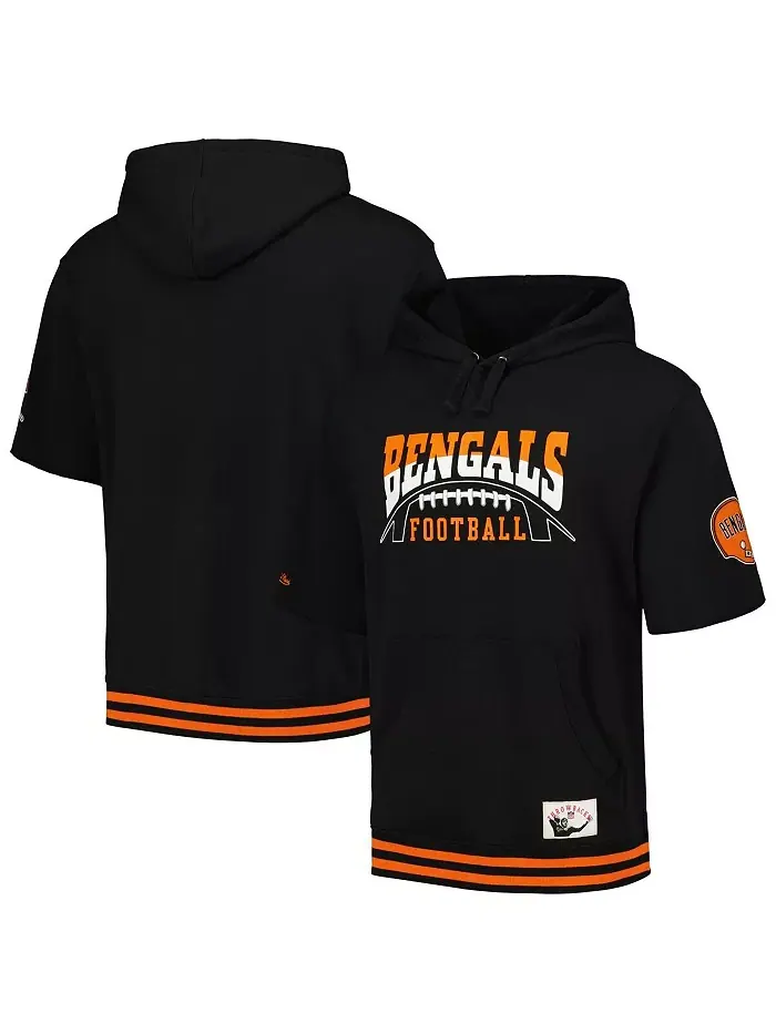 Мужская черная толстовка с капюшоном и короткими рукавами Cincinnati Bengals Pre-Game Mitchell & — изображение 1 из 3