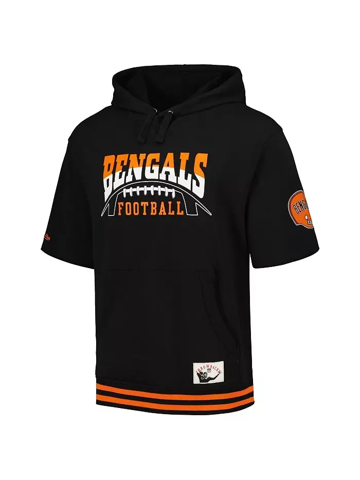 Мужская черная толстовка с капюшоном и короткими рукавами Cincinnati Bengals Pre-Game Mitchell & — изображение 3 из 3