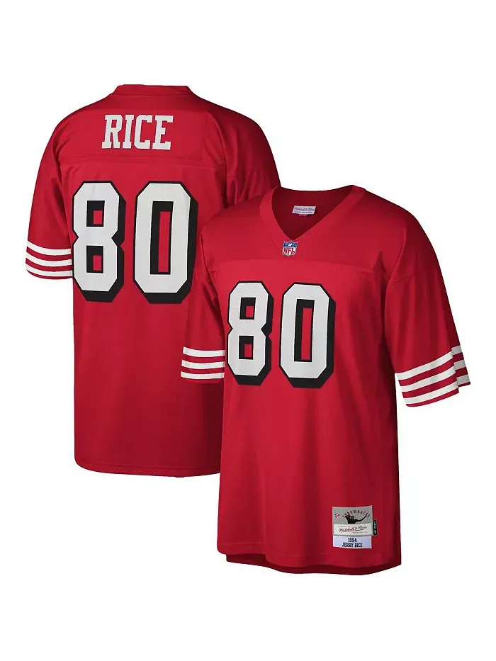 Мужская реплика джерси San Francisco 49ers 1994 Legacy в цвете scarlet с именем Jerry Rice Mitchell — изображение 1 из 3