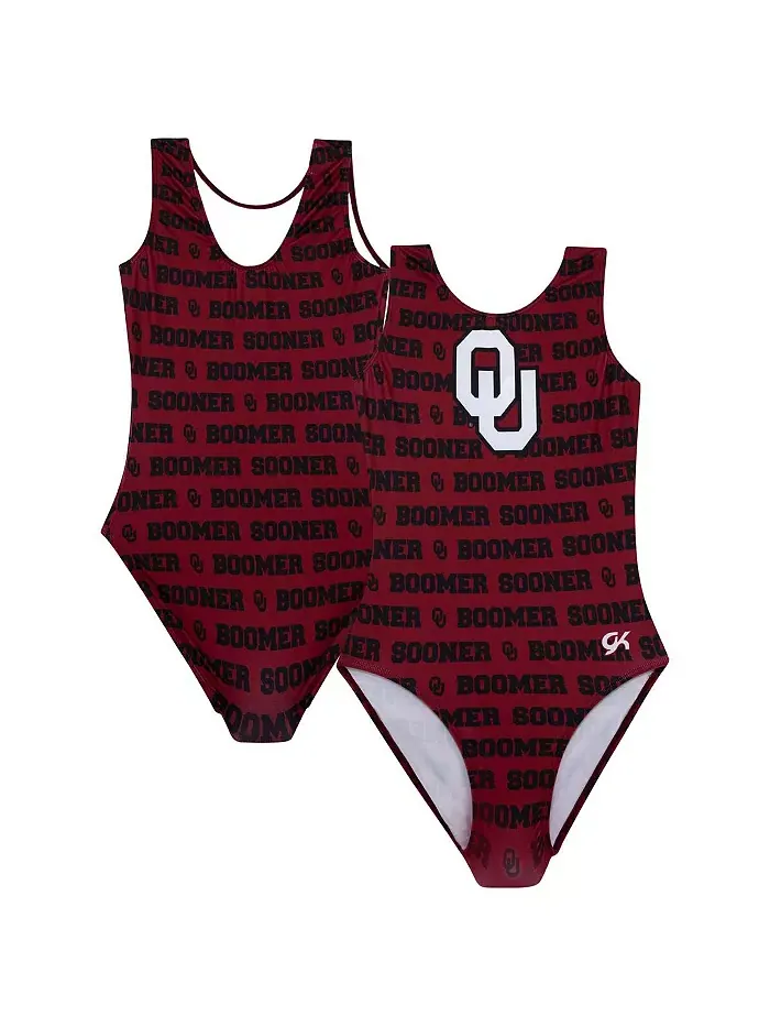 Элитный гимнастический купальник Oklahoma Sooners в малиновом цвете для старших мальчиков и девочек — изображение 1 из 3