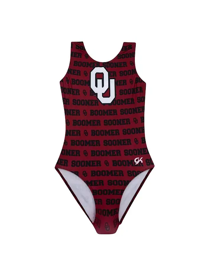 Элитный гимнастический купальник Oklahoma Sooners в малиновом цвете для старших мальчиков и девочек — изображение 2 из 3