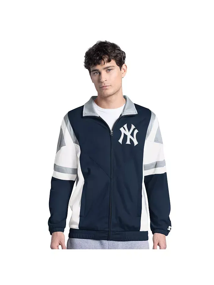 Мужская сине-серая трикотажная толстовка New York Yankees Contender на молнии Starter — изображение 1 из 2
