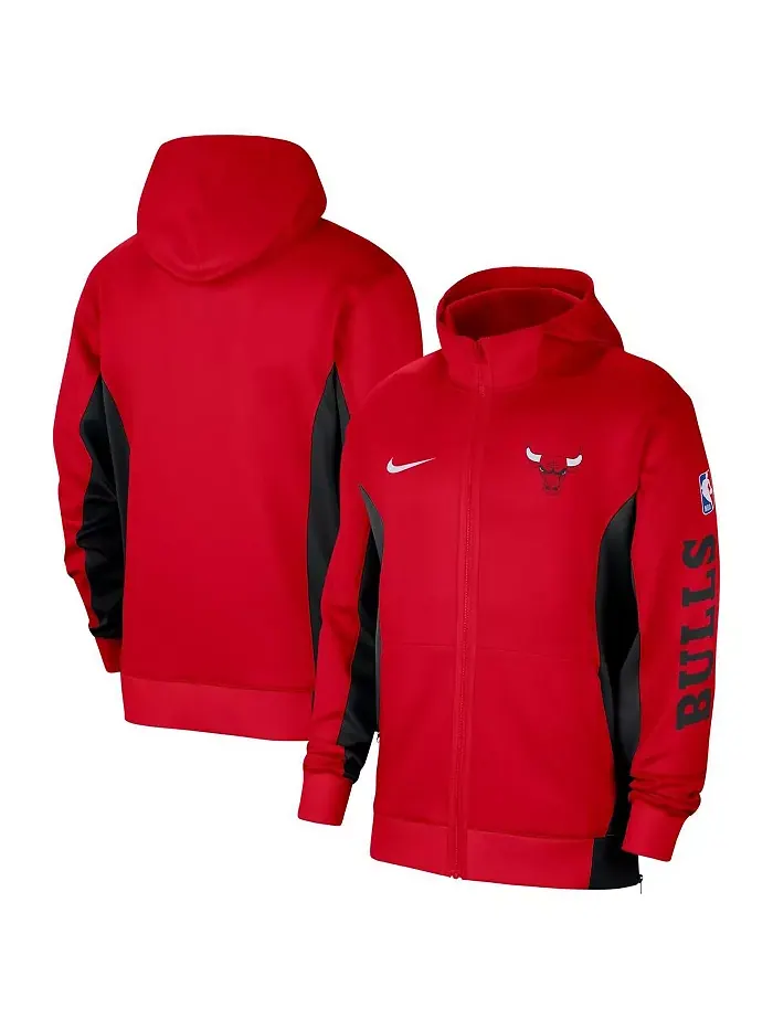 Мужская худи с полной застежкой-молнией Chicago Bulls 2023/24 Authentic Showtime красного цвета Nike — изображение 1 из 3