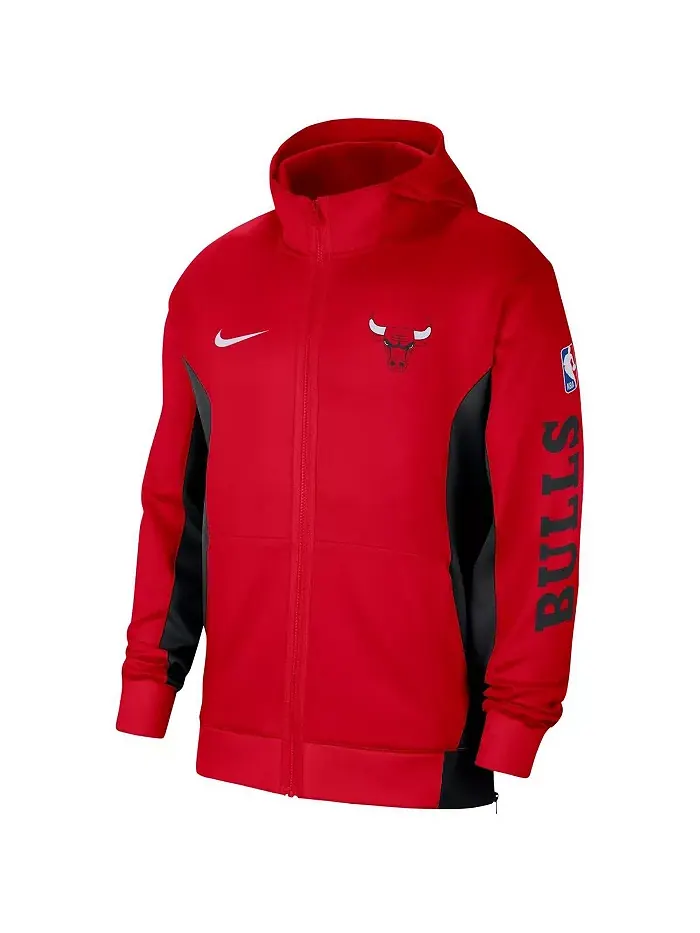 Мужская худи с полной застежкой-молнией Chicago Bulls 2023/24 Authentic Showtime красного цвета Nike — изображение 2 из 3