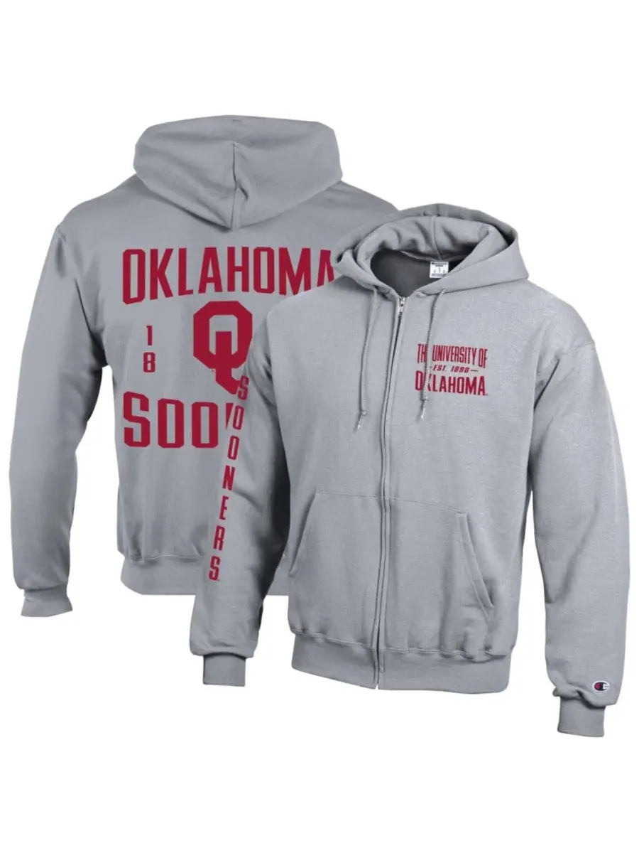 Худи на молнии с капюшоном Oklahoma Sooners Varsity Power blend Champion — изображение 1 из 3, серый