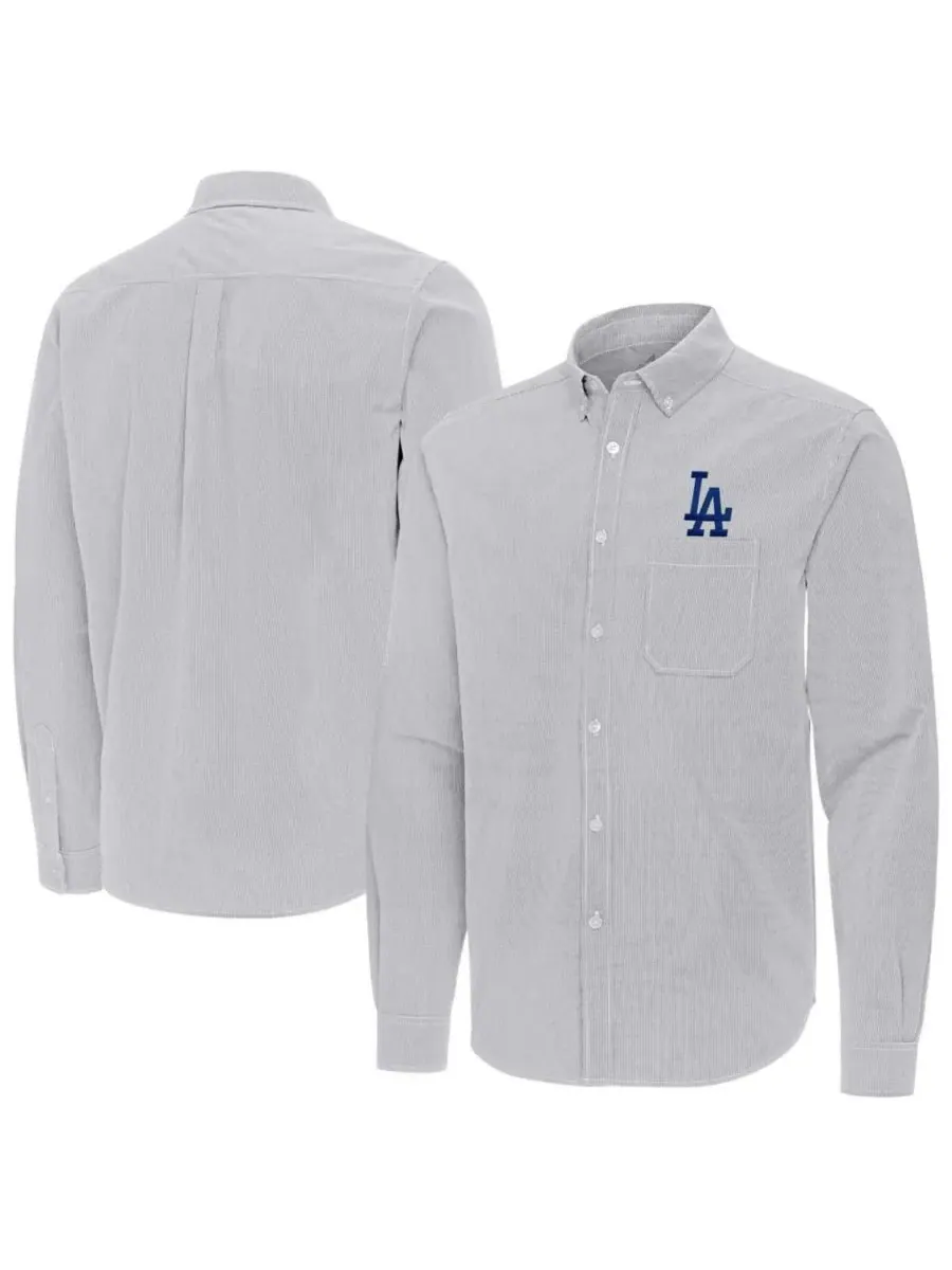 Рубашка с длинным рукавом Porter Woven Long Sleeve Button-Down Shirt Antigua — изображение 1 из 3, серый белый