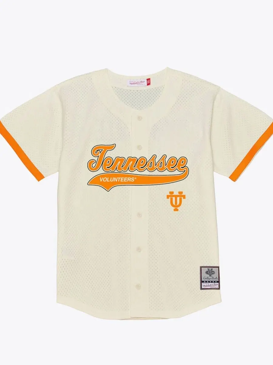 Мужская бейсбольная джерси с пуговицами из сетки Cream Tennessee Volunteers Mitchell & Ness — изображение 1 из 2, бежевый