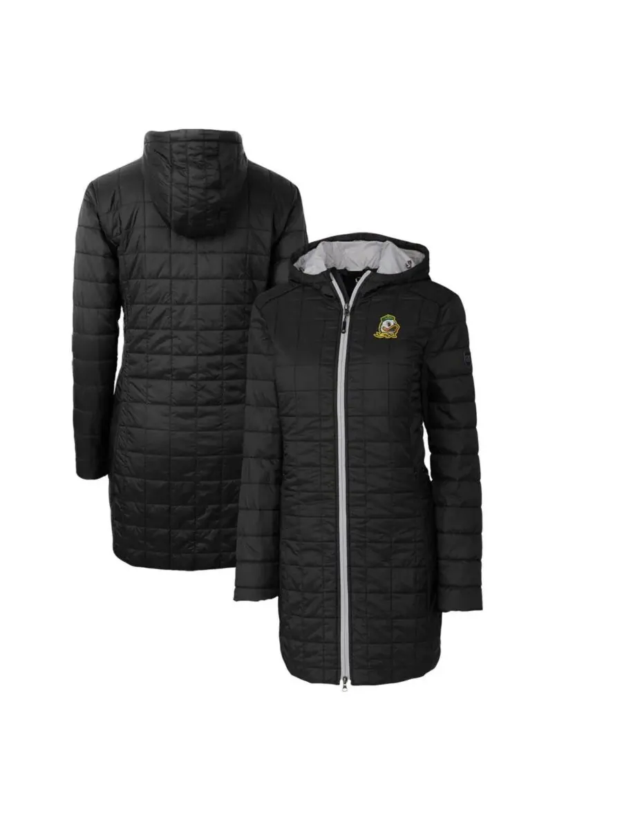 Cutter & Buck Женское длинное пальто с капюшоном Black Oregon Ducks Rainier PrimaLoft Eco — изображение 1 из 3, черный