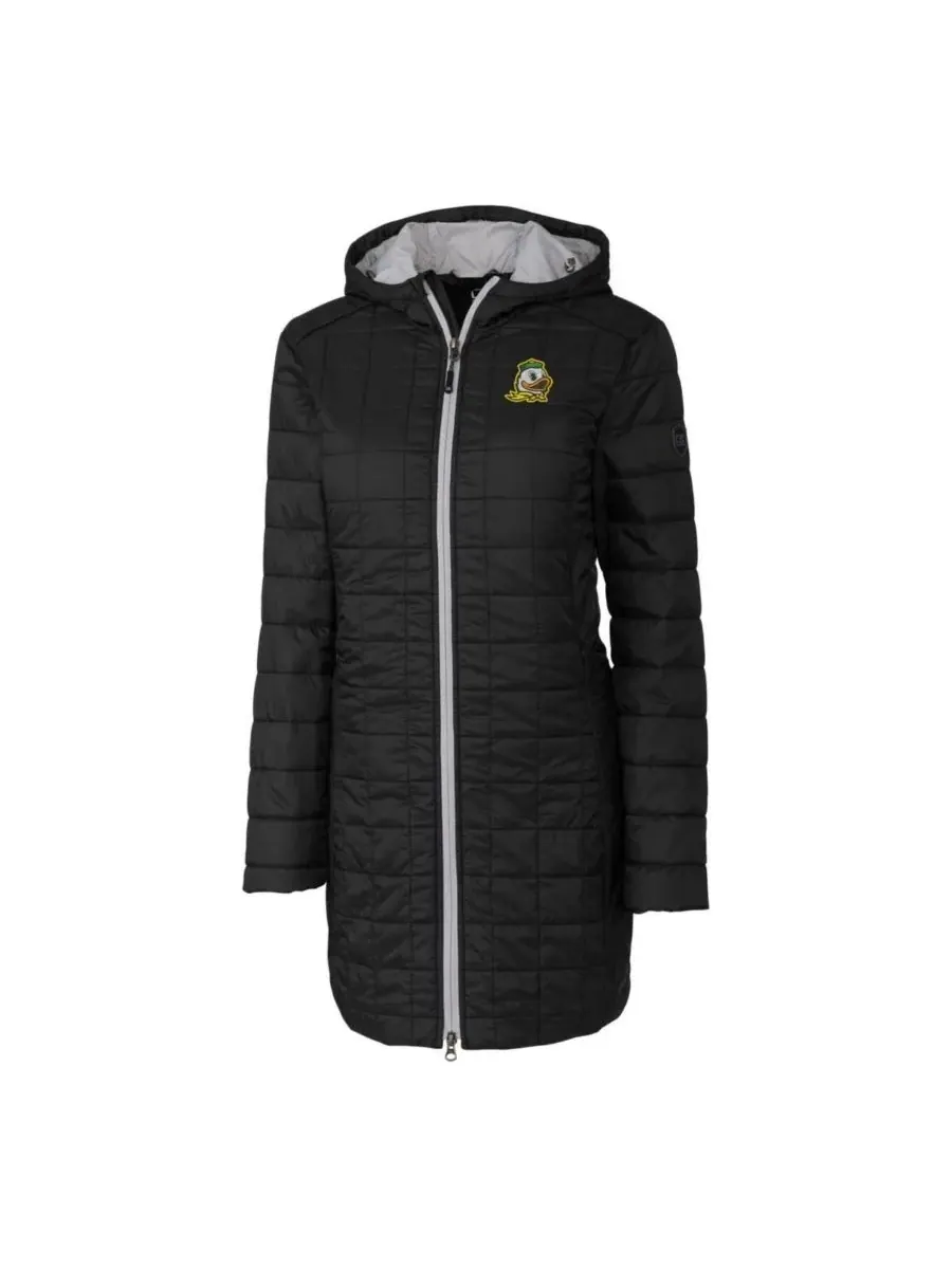 Cutter & Buck Женское длинное пальто с капюшоном Black Oregon Ducks Rainier PrimaLoft Eco — изображение 2 из 3, черный