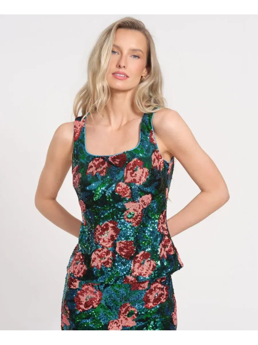 Топ с блестками и цветочной окантовкой Isaac Mizrahi, Poppy Sequin — без цвета