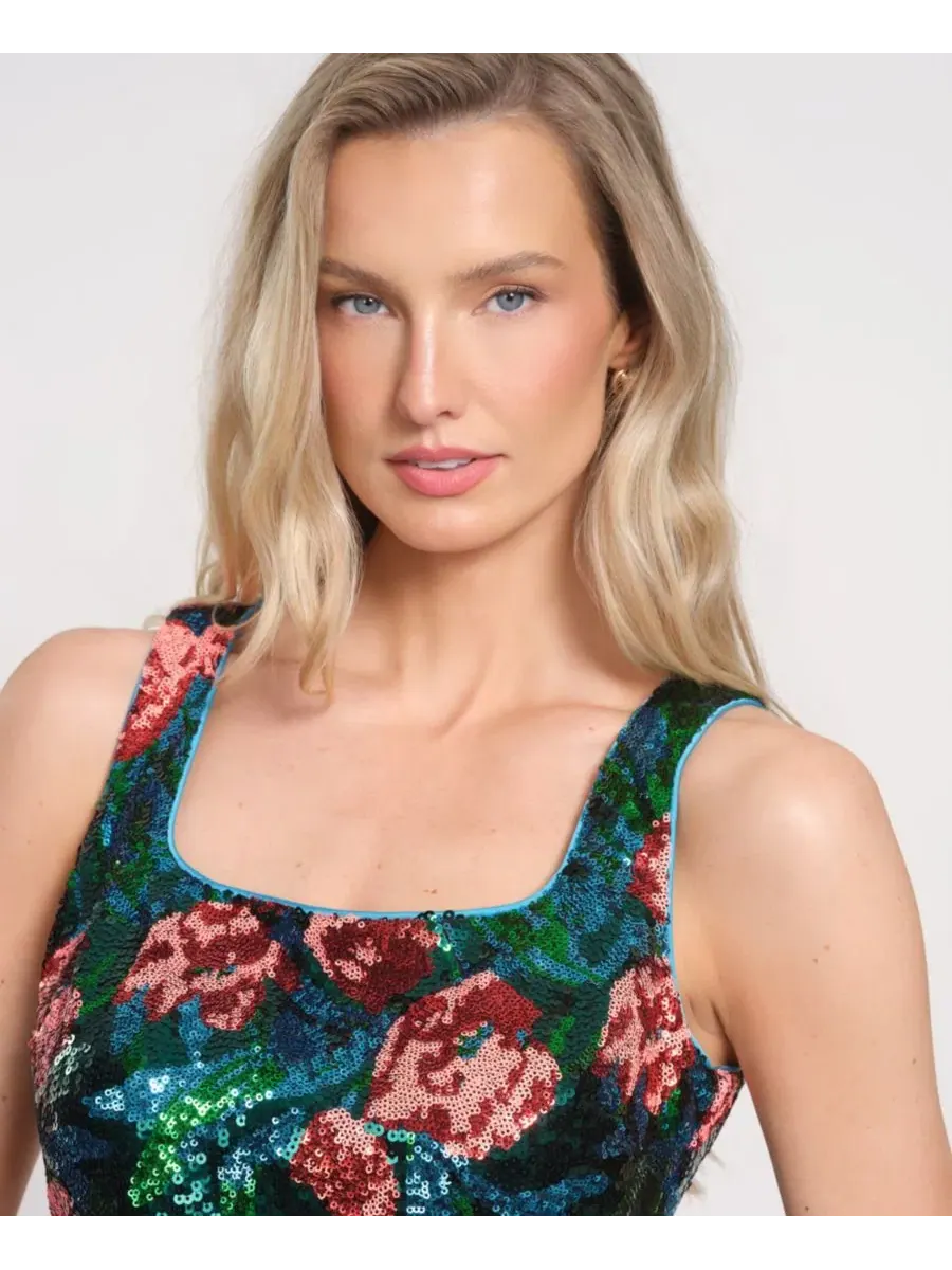 Топ с блестками и цветочной окантовкой Isaac Mizrahi, Poppy Sequin — изображение 3 из 4