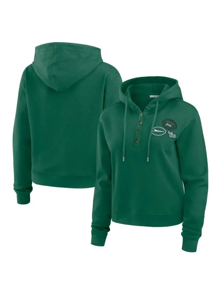 WEAR by Erin Andrews Женская зеленая толстовка с капюшоном New York Jets с вафельной текстурой — изображение 1 из 3, зеленый
