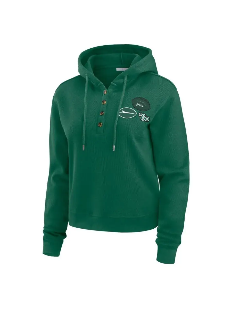 WEAR by Erin Andrews Женская зеленая толстовка с капюшоном New York Jets с вафельной текстурой — изображение 2 из 3, зеленый