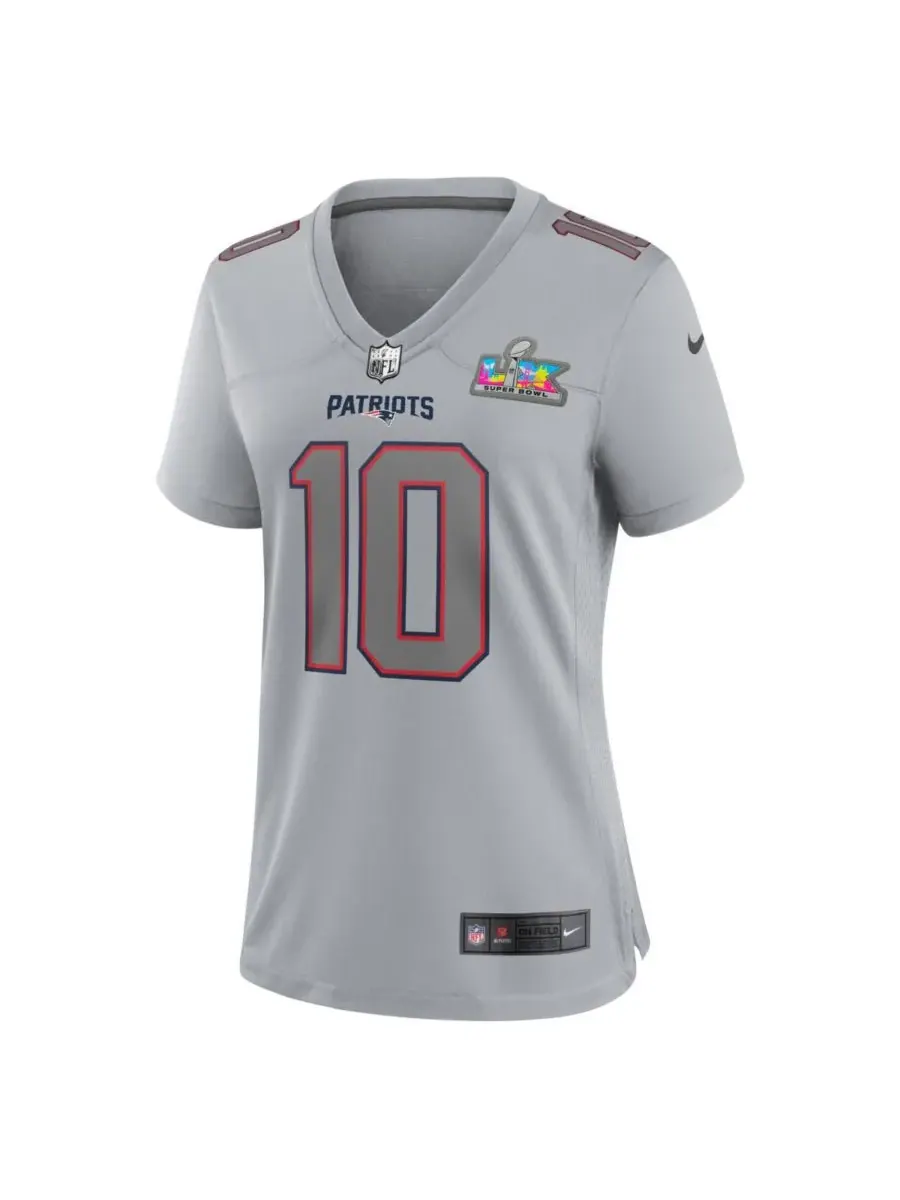 Nike Женская серебристая игровая футболка Drake Maye New England Patriots Super Bowl LX с нашивкой — изображение 2 из 3