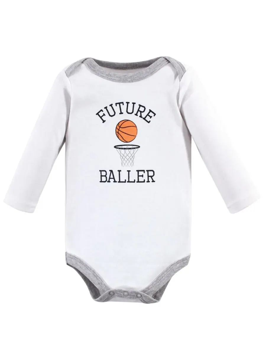 Комплект из 5 мягких хлопковых боди с длинными рукавами Hudson Baby, Basketball — изображение 3 из 4