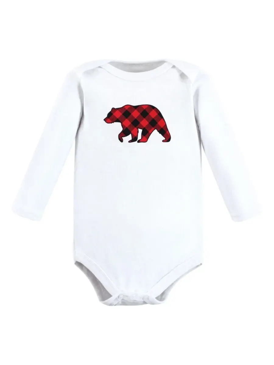 Комплект из 5 мягких хлопковых боди с длинными рукавами Hudson Baby, Buffalo Plaid Bear — изображение 3 из 3
