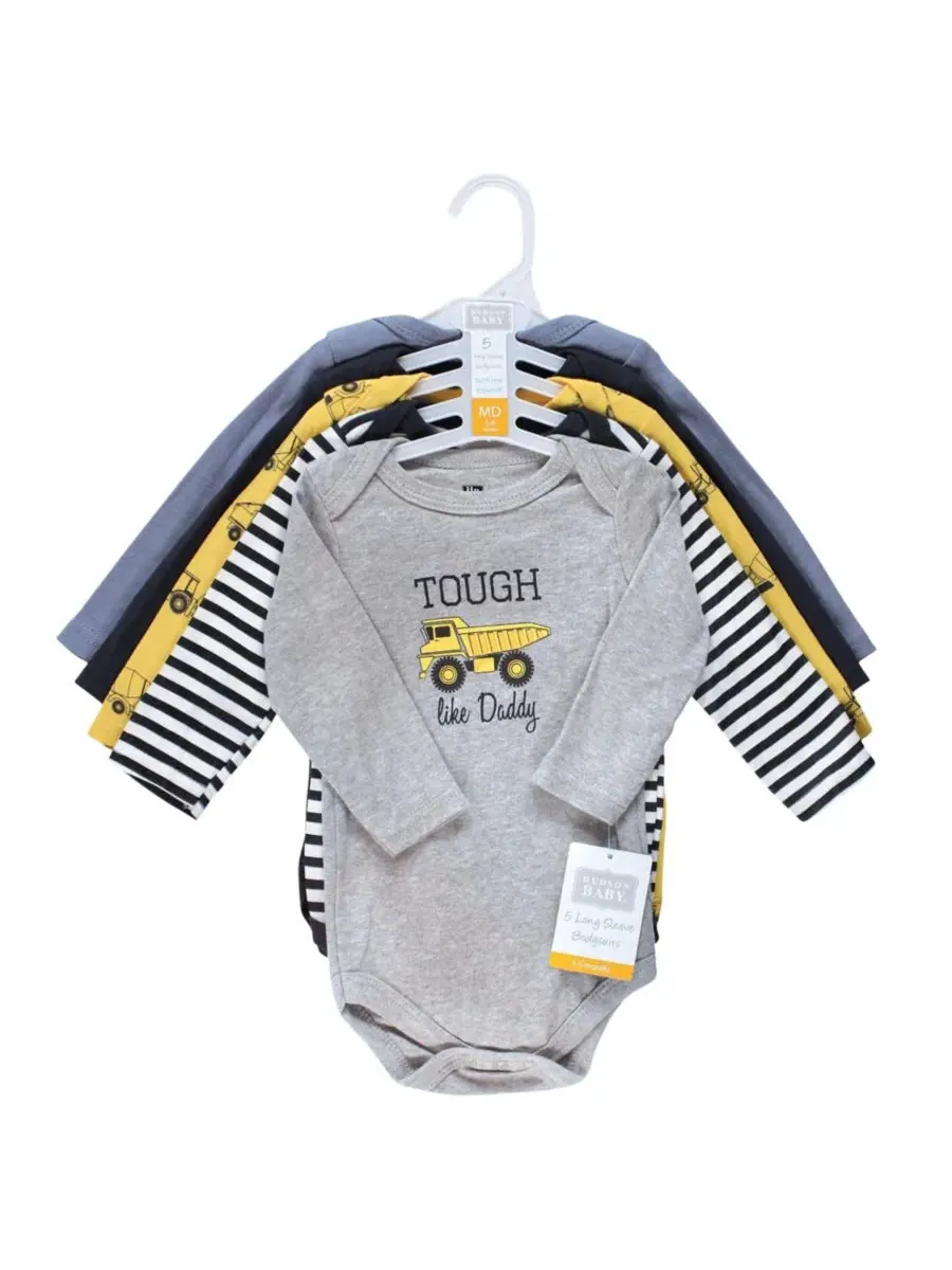 Комплект из 5 мягких хлопковых боди с длинными рукавами Hudson Baby, Construction — изображение 2 из 3