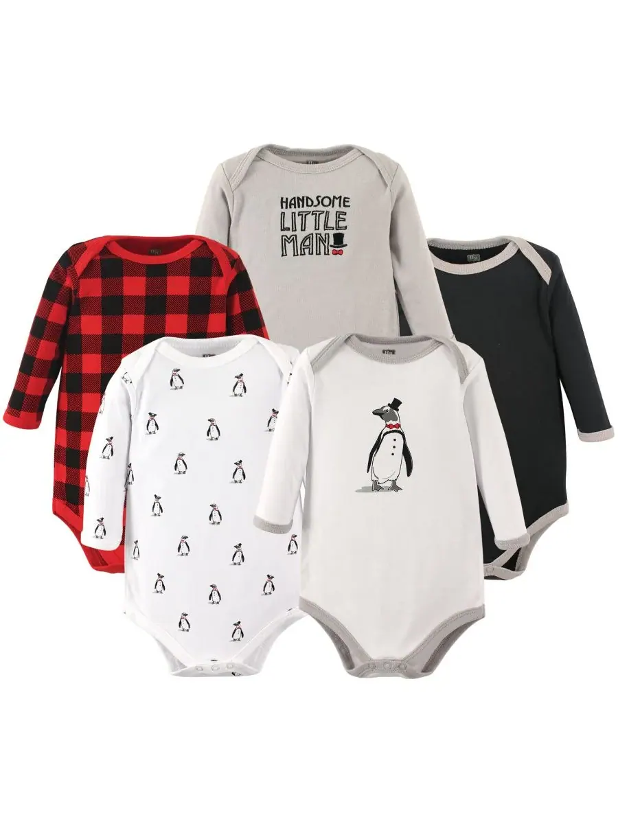 Комплект из 5 мягких хлопковых боди с длинными рукавами Hudson Baby, Penguin — изображение 1 из 2